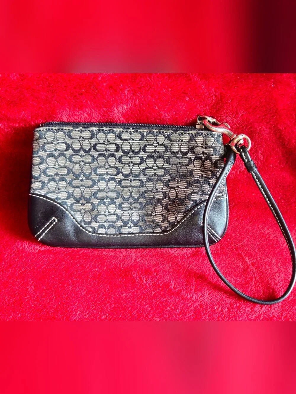 Coach Black and Gray Signature Canvas Mini Wristlet